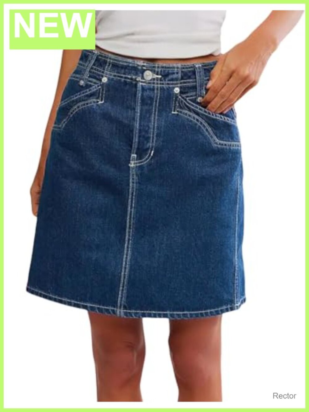 Womens High Waisted Denim Skirt A-Line Knee Length with Pockets